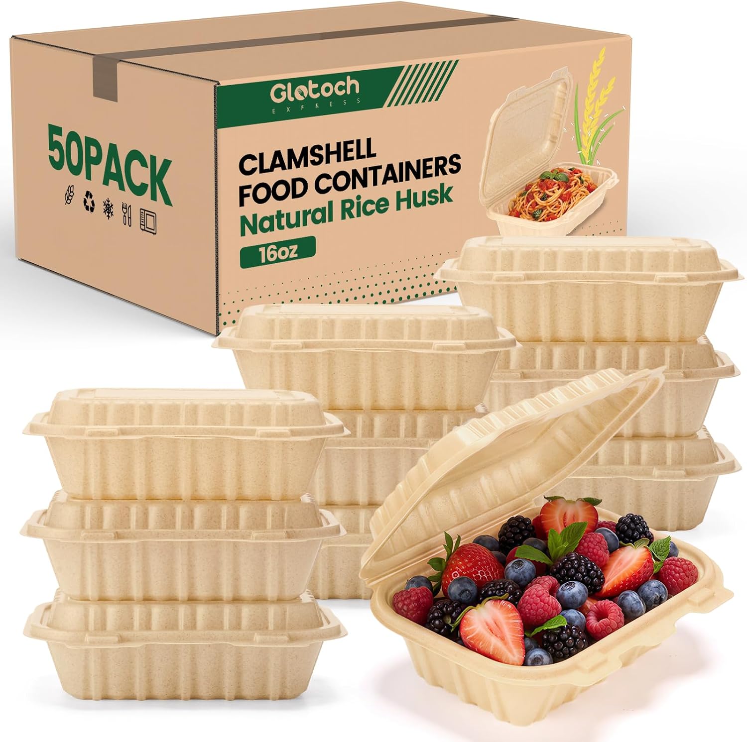 Meal Prep Box - 50 Pack 16oz Clamshell Take Out