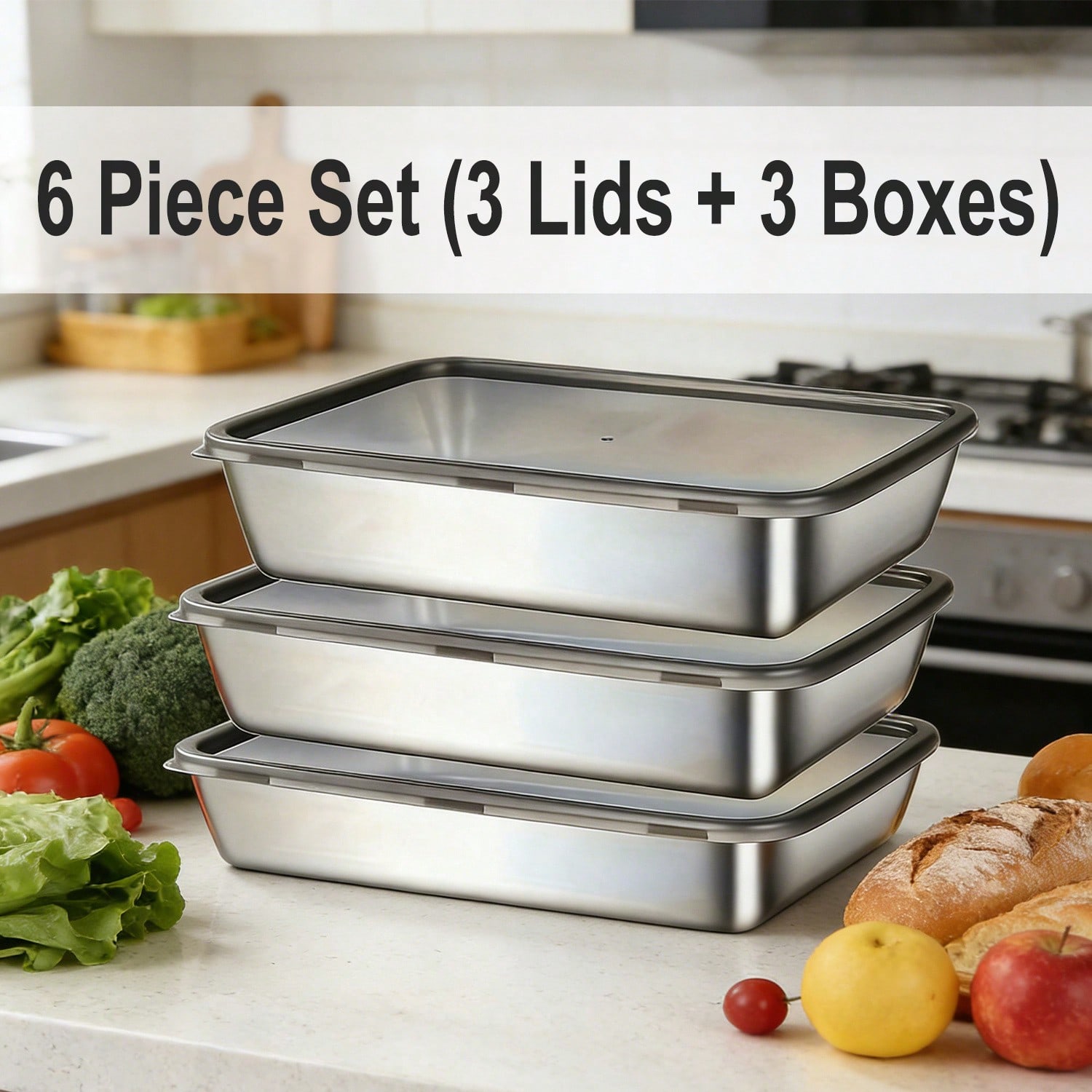 6pcs(3 Boxes+ 3 Lids) Stainles - đánh giá và giá Meal Prep Box