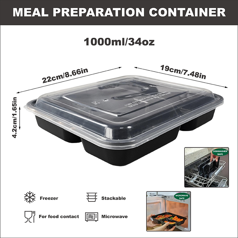 3-Compartment 34 Oz/1000 Ml, 1 - đánh giá và giá Meal Prep Gym